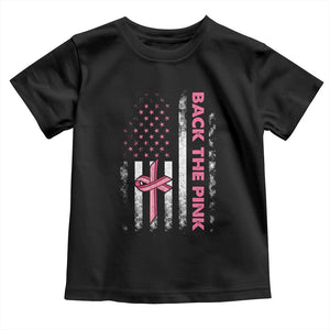Breast Cancer Awareness Toddler T Shirt Back The Pink Warrior American Flag TS11 Black Print Your Wear