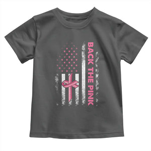 Breast Cancer Awareness Toddler T Shirt Back The Pink Warrior American Flag TS11 Dark Heather Print Your Wear