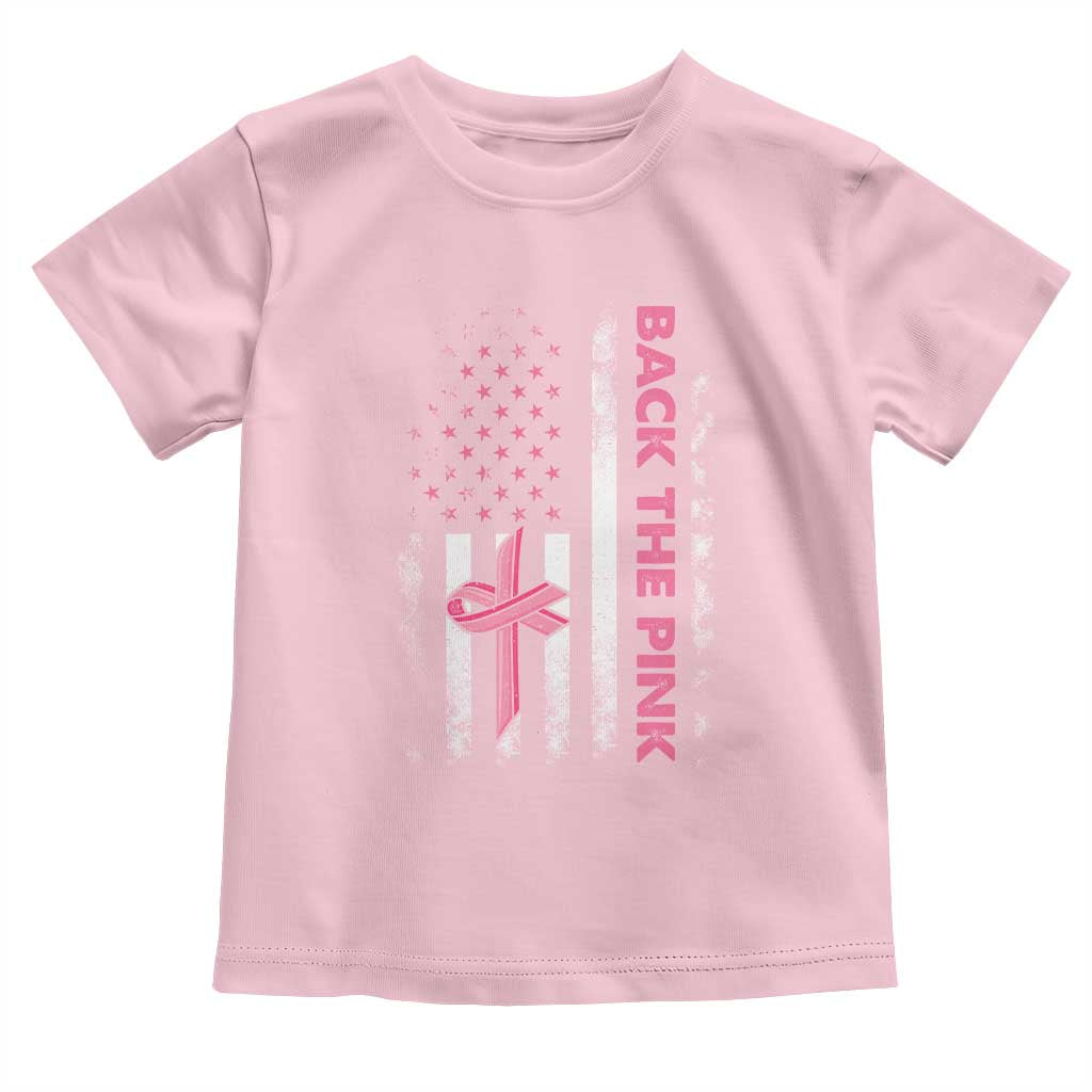 Breast Cancer Awareness Toddler T Shirt Back The Pink Warrior American Flag TS11 Light Pink Print Your Wear