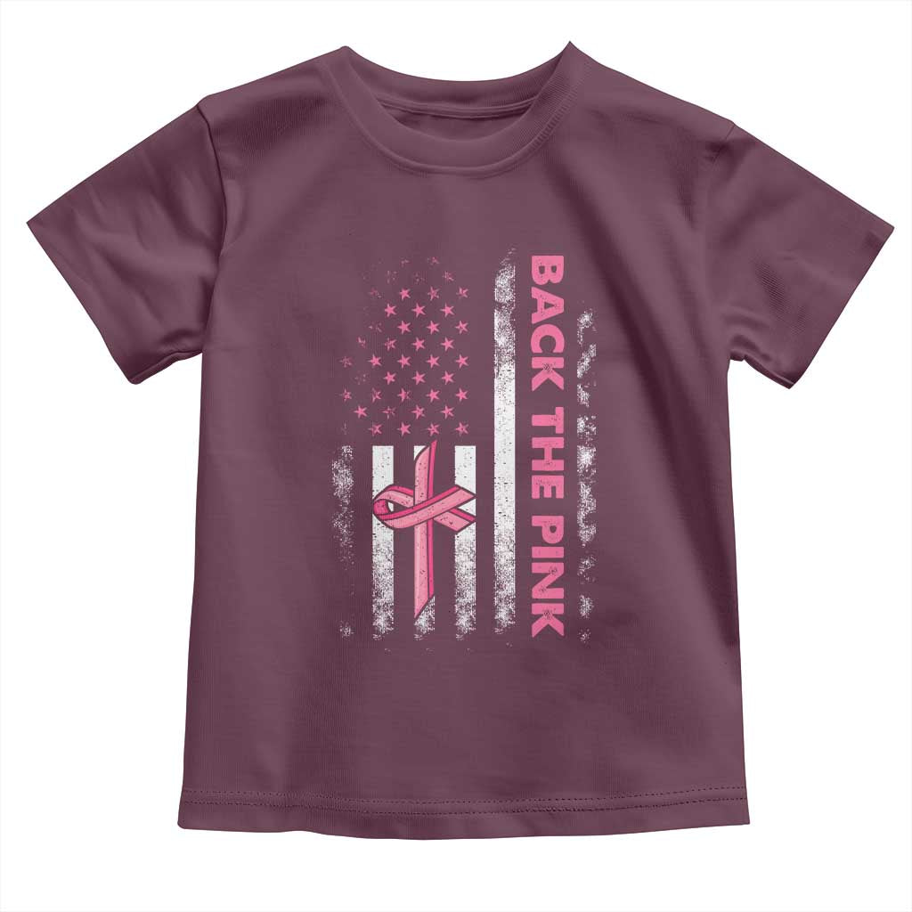 Breast Cancer Awareness Toddler T Shirt Back The Pink Warrior American Flag TS11 Maroon Print Your Wear