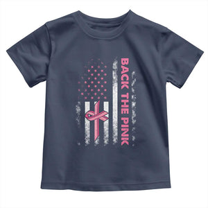 Breast Cancer Awareness Toddler T Shirt Back The Pink Warrior American Flag TS11 Navy Print Your Wear