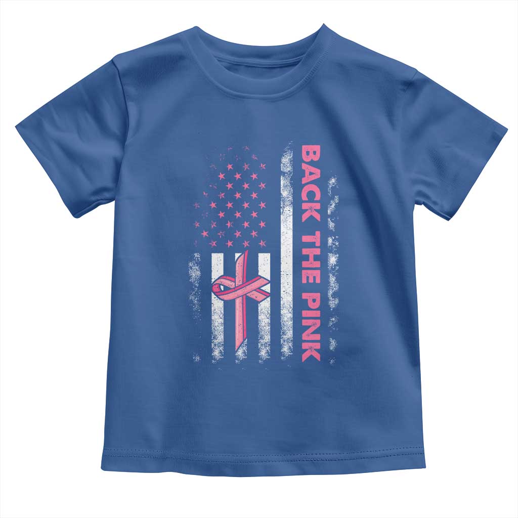 Breast Cancer Awareness Toddler T Shirt Back The Pink Warrior American Flag TS11 Royal Blue Print Your Wear