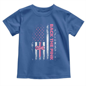 Breast Cancer Awareness Toddler T Shirt Back The Pink Warrior American Flag TS11 Royal Blue Print Your Wear