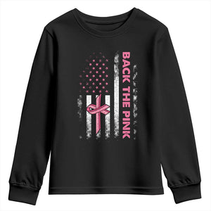 Breast Cancer Awareness Youth Sweatshirt Back The Pink Warrior American Flag TS11 Black Print Your Wear