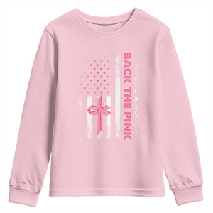 Breast Cancer Awareness Youth Sweatshirt Back The Pink Warrior American Flag TS11 Light Pink Print Your Wear