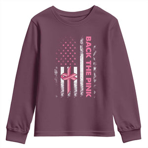 Breast Cancer Awareness Youth Sweatshirt Back The Pink Warrior American Flag TS11 Maroon Print Your Wear