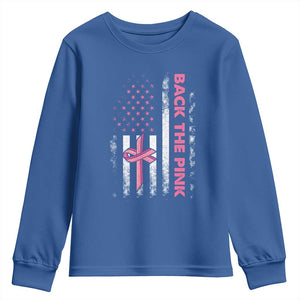 Breast Cancer Awareness Youth Sweatshirt Back The Pink Warrior American Flag TS11 Royal Blue Print Your Wear