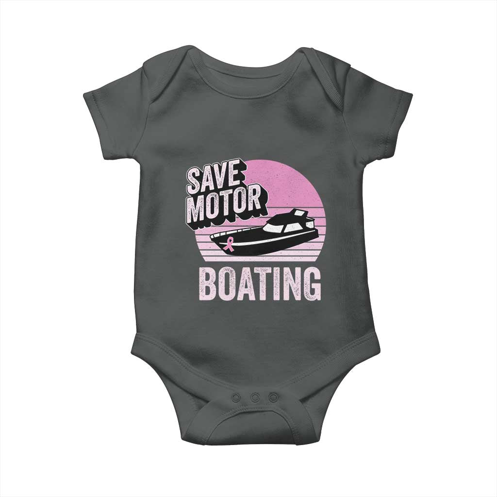 Funny Save Motor Boating Baby Onesie Breast Cancer Pink Ribbon TS11 Dark Heather Print Your Wear
