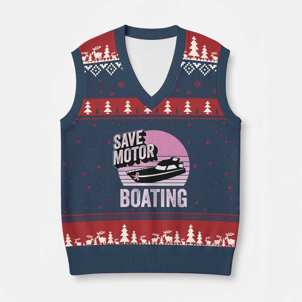 Funny Save Motor Boating V-Neck Knit Sweater Vest Breast Cancer Pink Ribbon TS11 Navy Red Print Your Wear