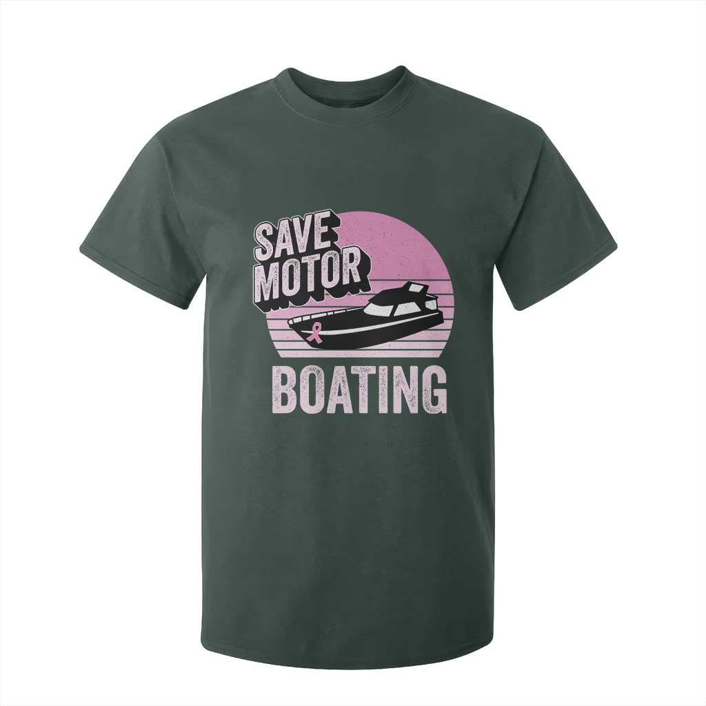 Funny Save Motor Boating T Shirt For Kid Breast Cancer Pink Ribbon TS11 Dark Forest Green Print Your Wear