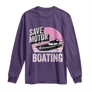 Funny Save Motor Boating Long Sleeve Shirt Breast Cancer Pink Ribbon TS11 Purple Print Your Wear