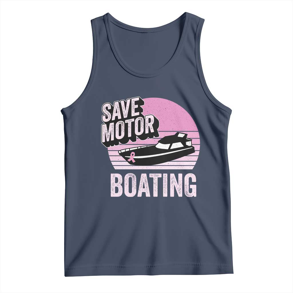 Funny Save Motor Boating Tank Top Breast Cancer Pink Ribbon TS11 Navy Print Your Wear