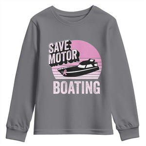 Funny Save Motor Boating Youth Sweatshirt Breast Cancer Pink Ribbon TS11 Charcoal Print Your Wear