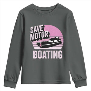 Funny Save Motor Boating Youth Sweatshirt Breast Cancer Pink Ribbon TS11 Dark Heather Print Your Wear