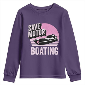 Funny Save Motor Boating Youth Sweatshirt Breast Cancer Pink Ribbon TS11 Purple Print Your Wear