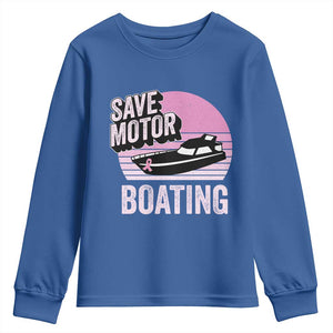 Funny Save Motor Boating Youth Sweatshirt Breast Cancer Pink Ribbon TS11 Royal Blue Print Your Wear