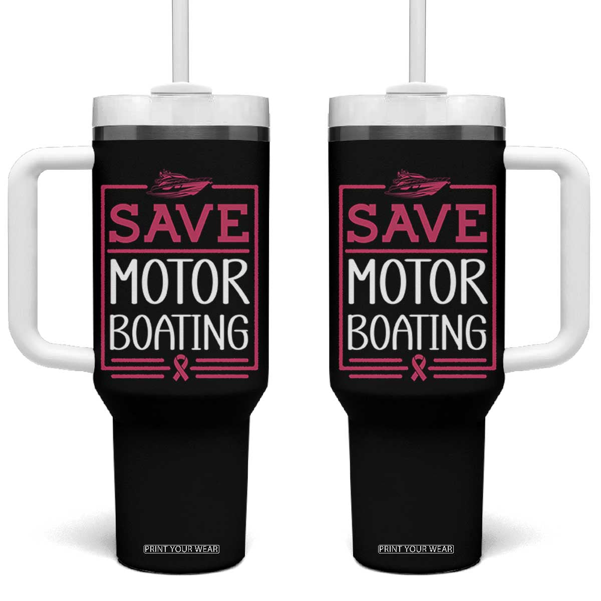 Funny Save Motor Boating Tumbler With Handle Beat Breast Cancer Pink Ribbon TS11 One Size: 40 oz Black Print Your Wear