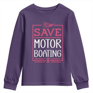 Funny Save Motor Boating Youth Sweatshirt Beat Breast Cancer Pink Ribbon TS11 Purple Print Your Wear