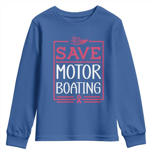 Funny Save Motor Boating Youth Sweatshirt Beat Breast Cancer Pink Ribbon TS11 Royal Blue Print Your Wear