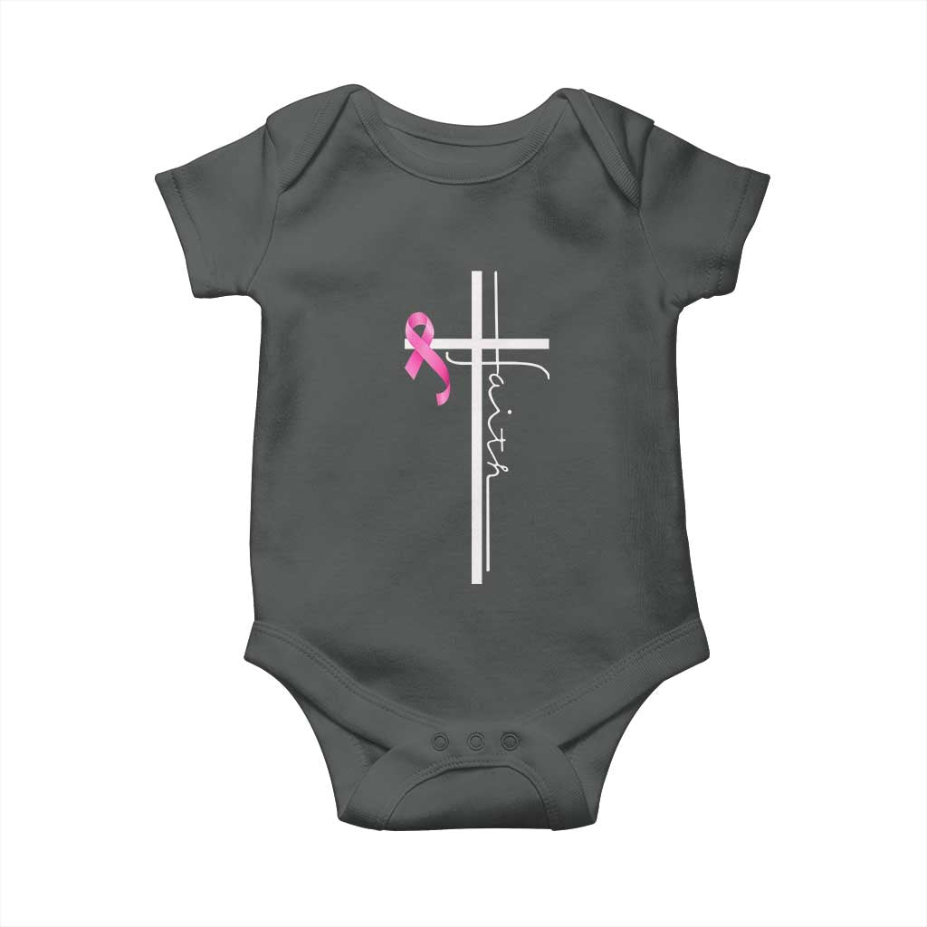 Christian Faith Breast Cancer Awareness Baby Onesie Pink Ribbon Christian Cross TS11 Dark Heather Print Your Wear