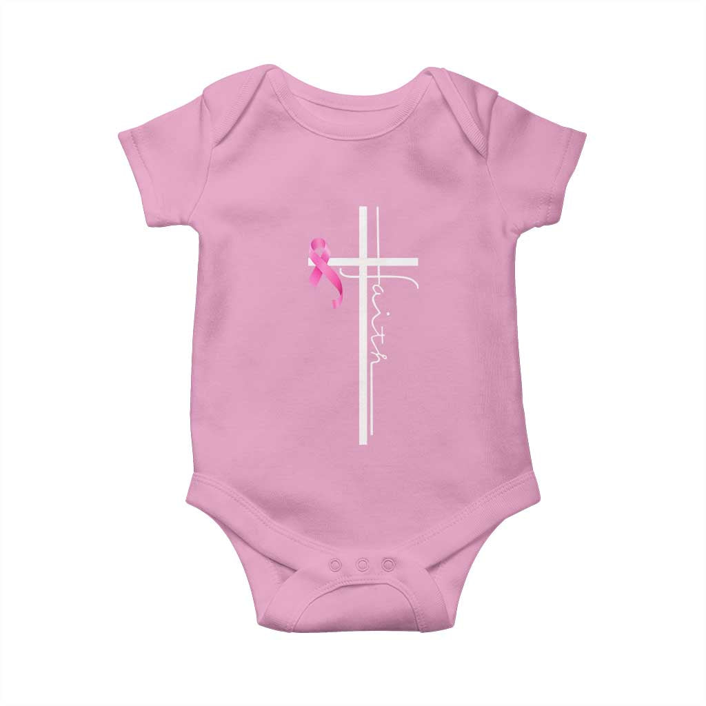 Christian Faith Breast Cancer Awareness Baby Onesie Pink Ribbon Christian Cross TS11 Light Pink Print Your Wear