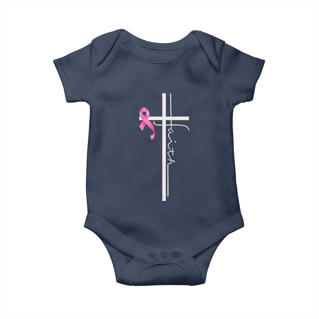 Christian Faith Breast Cancer Awareness Baby Onesie Pink Ribbon Christian Cross TS11 Navy Print Your Wear