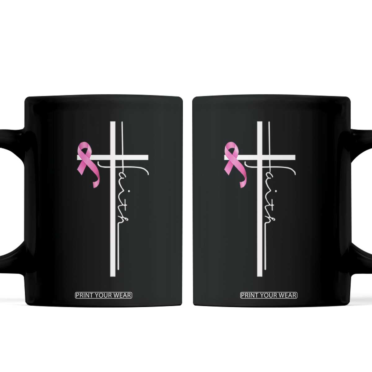 Christian Faith Breast Cancer Awareness Coffee Mug Pink Ribbon Christian Cross TS11 Black Print Your Wear