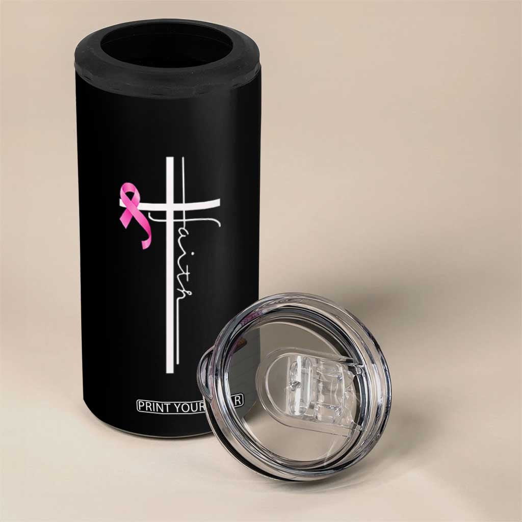 Christian Faith Breast Cancer Awareness 4 in 1 Can Cooler Tumbler Pink Ribbon Christian Cross TS11 Print Your Wear