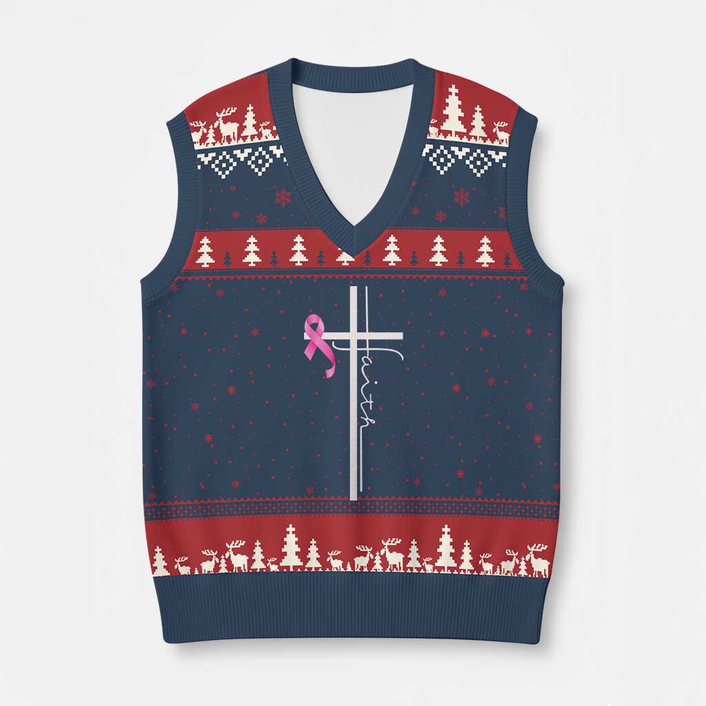 Christian Faith Breast Cancer Awareness V-Neck Knit Sweater Vest Pink Ribbon Christian Cross TS11 Navy Red Print Your Wear