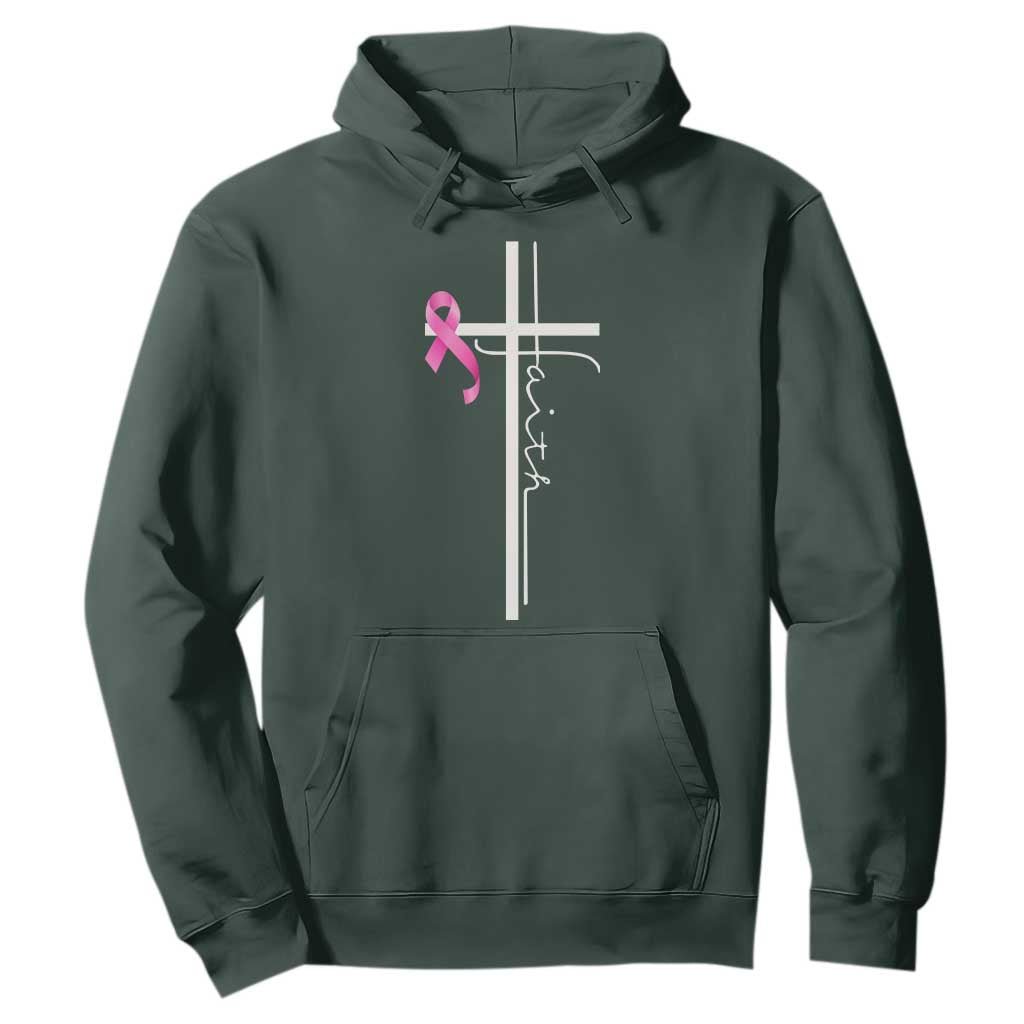 Christian Faith Breast Cancer Awareness Hoodie Pink Ribbon Christian Cross TS11 Dark Forest Green Print Your Wear