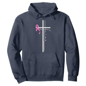 Christian Faith Breast Cancer Awareness Hoodie Pink Ribbon Christian Cross TS11 Navy Print Your Wear