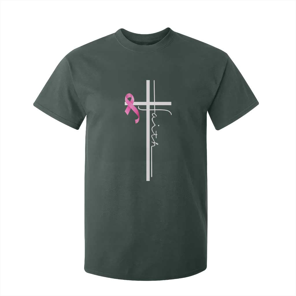 Christian Faith Breast Cancer Awareness T Shirt For Kid Pink Ribbon Christian Cross TS11 Dark Forest Green Print Your Wear
