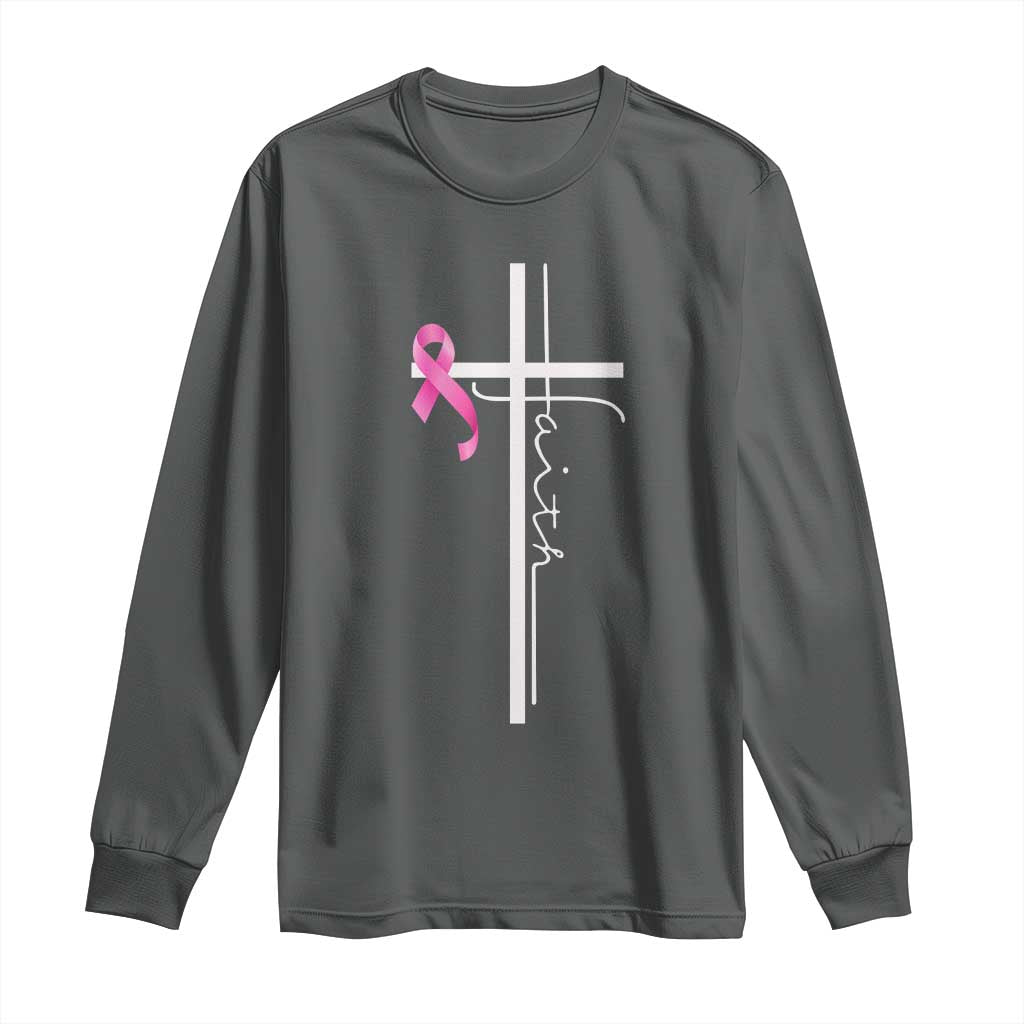 Christian Faith Breast Cancer Awareness Long Sleeve Shirt Pink Ribbon Christian Cross TS11 Dark Heather Print Your Wear