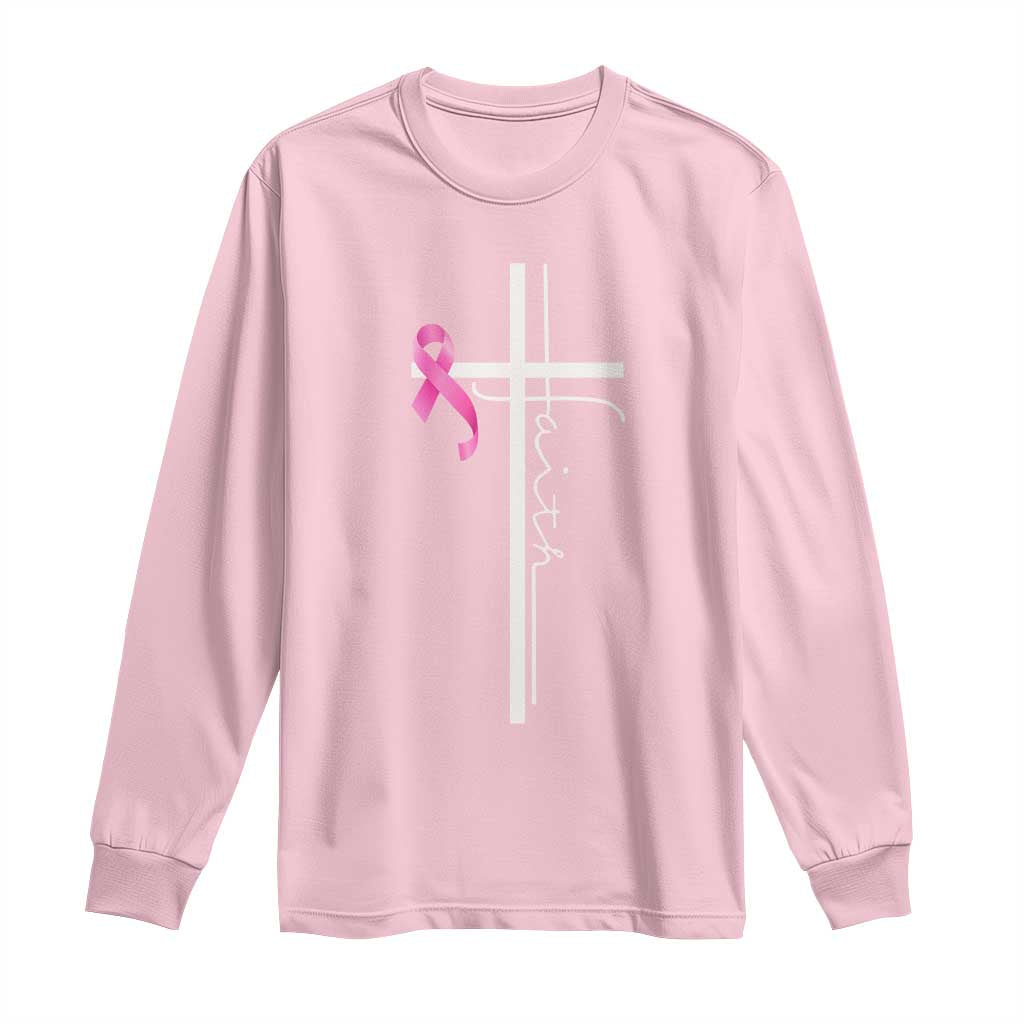 Christian Faith Breast Cancer Awareness Long Sleeve Shirt Pink Ribbon Christian Cross TS11 Light Pink Print Your Wear