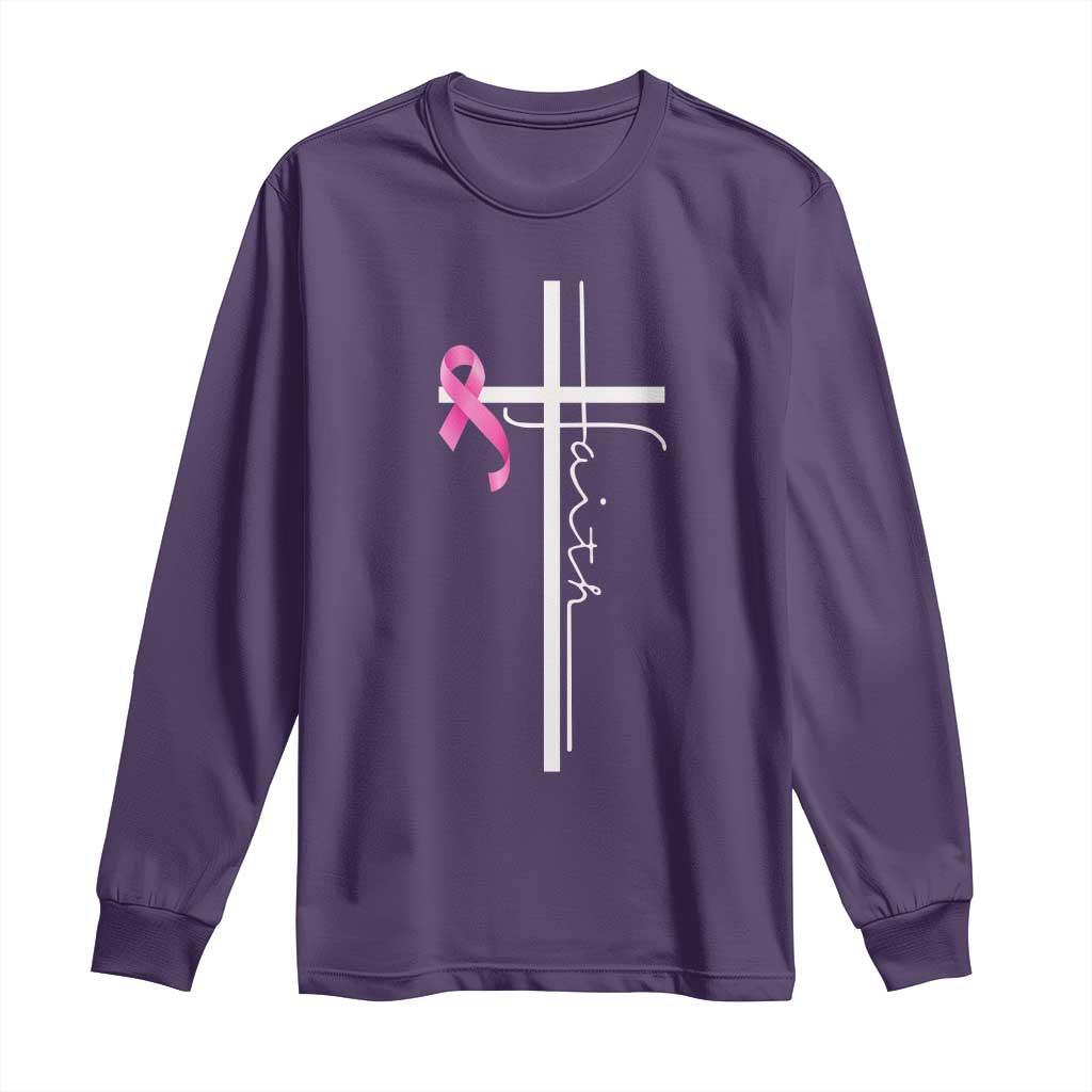 Christian Faith Breast Cancer Awareness Long Sleeve Shirt Pink Ribbon Christian Cross TS11 Purple Print Your Wear