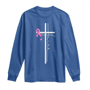 Christian Faith Breast Cancer Awareness Long Sleeve Shirt Pink Ribbon Christian Cross TS11 Royal Blue Print Your Wear