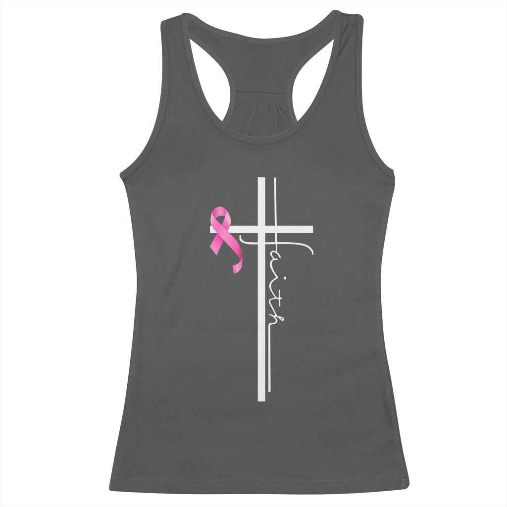 Christian Faith Breast Cancer Awareness Racerback Tank Top Pink Ribbon Christian Cross TS11 Dark Heather Print Your Wear