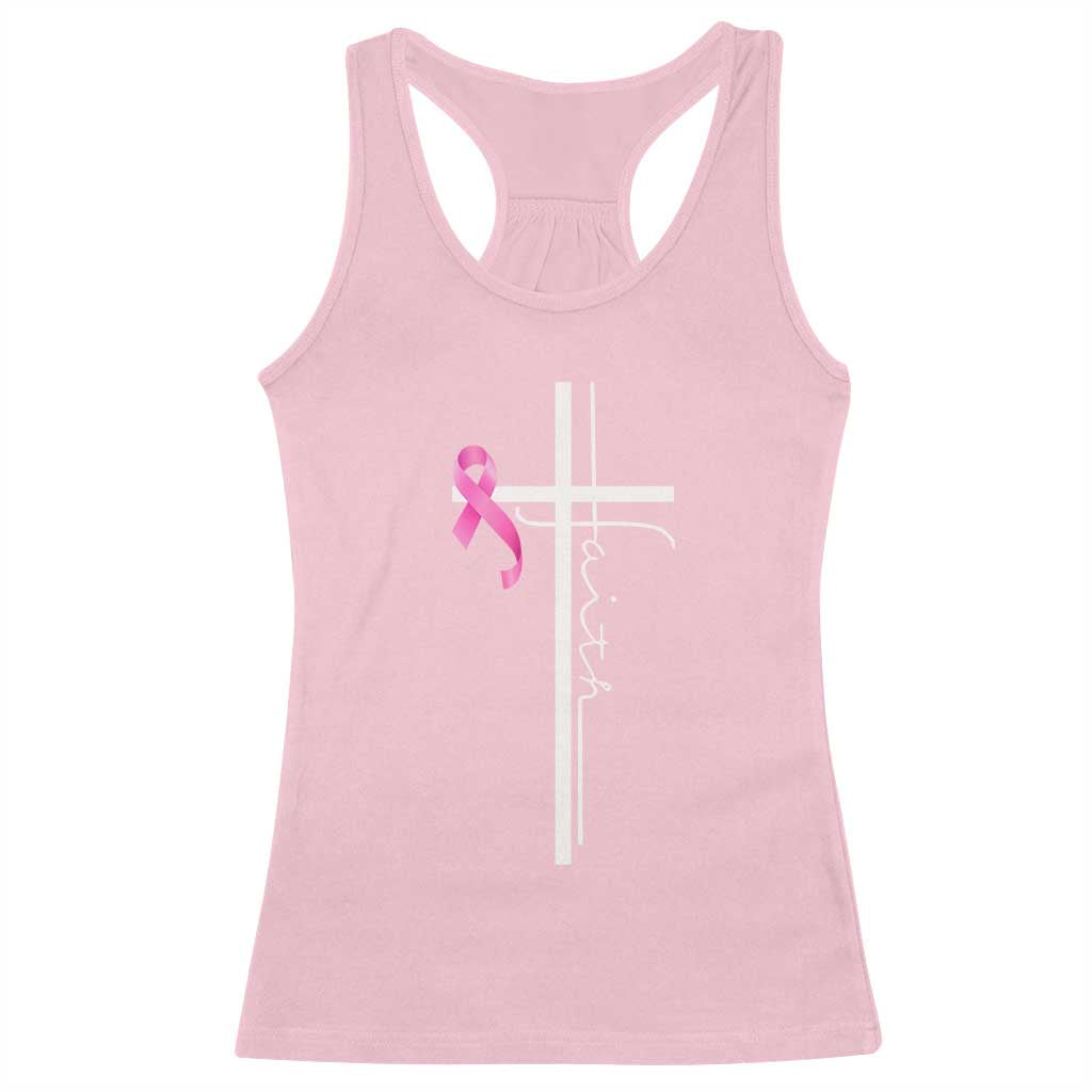 Christian Faith Breast Cancer Awareness Racerback Tank Top Pink Ribbon Christian Cross - Print Your Wear