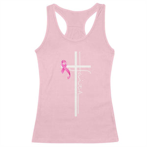 Christian Faith Breast Cancer Awareness Racerback Tank Top Pink Ribbon Christian Cross TS11 Light Pink Print Your Wear