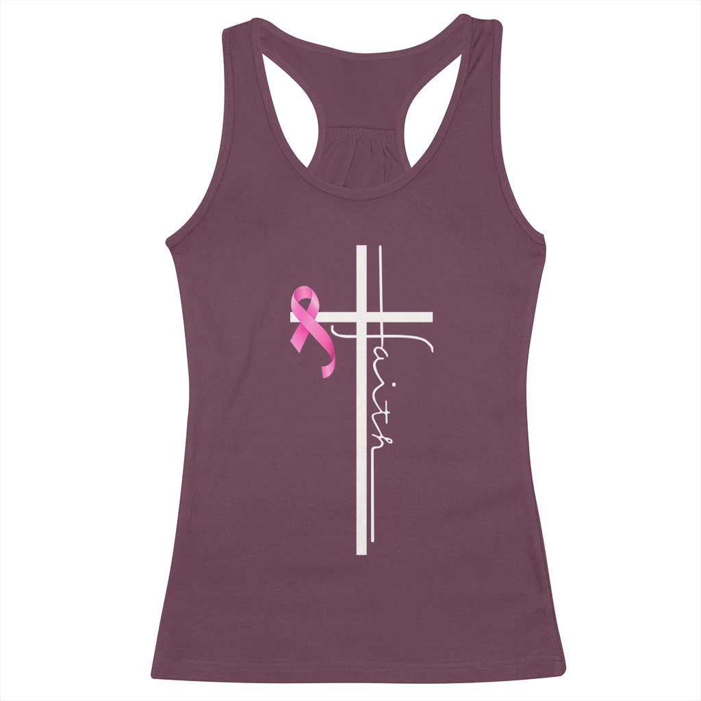 Christian Faith Breast Cancer Awareness Racerback Tank Top Pink Ribbon Christian Cross TS11 Maroon Print Your Wear