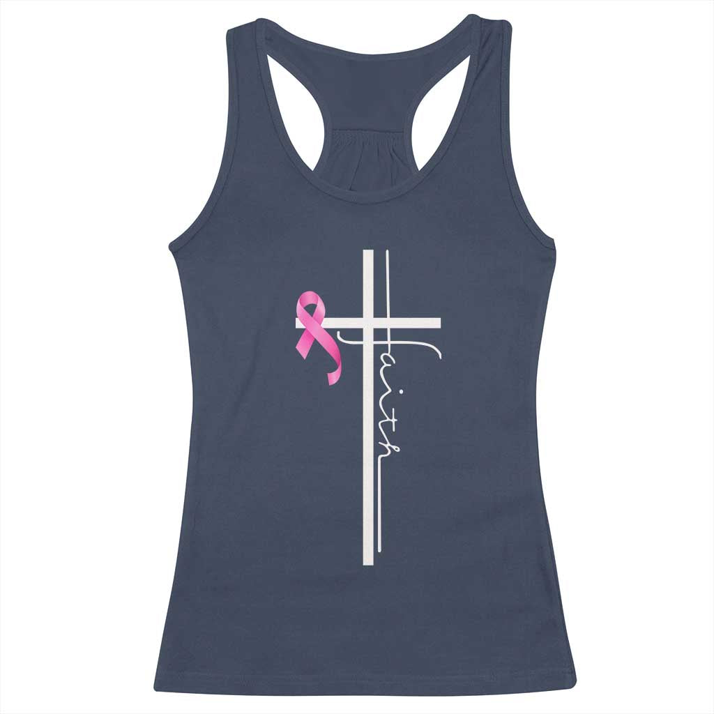Christian Faith Breast Cancer Awareness Racerback Tank Top Pink Ribbon Christian Cross TS11 Navy Print Your Wear