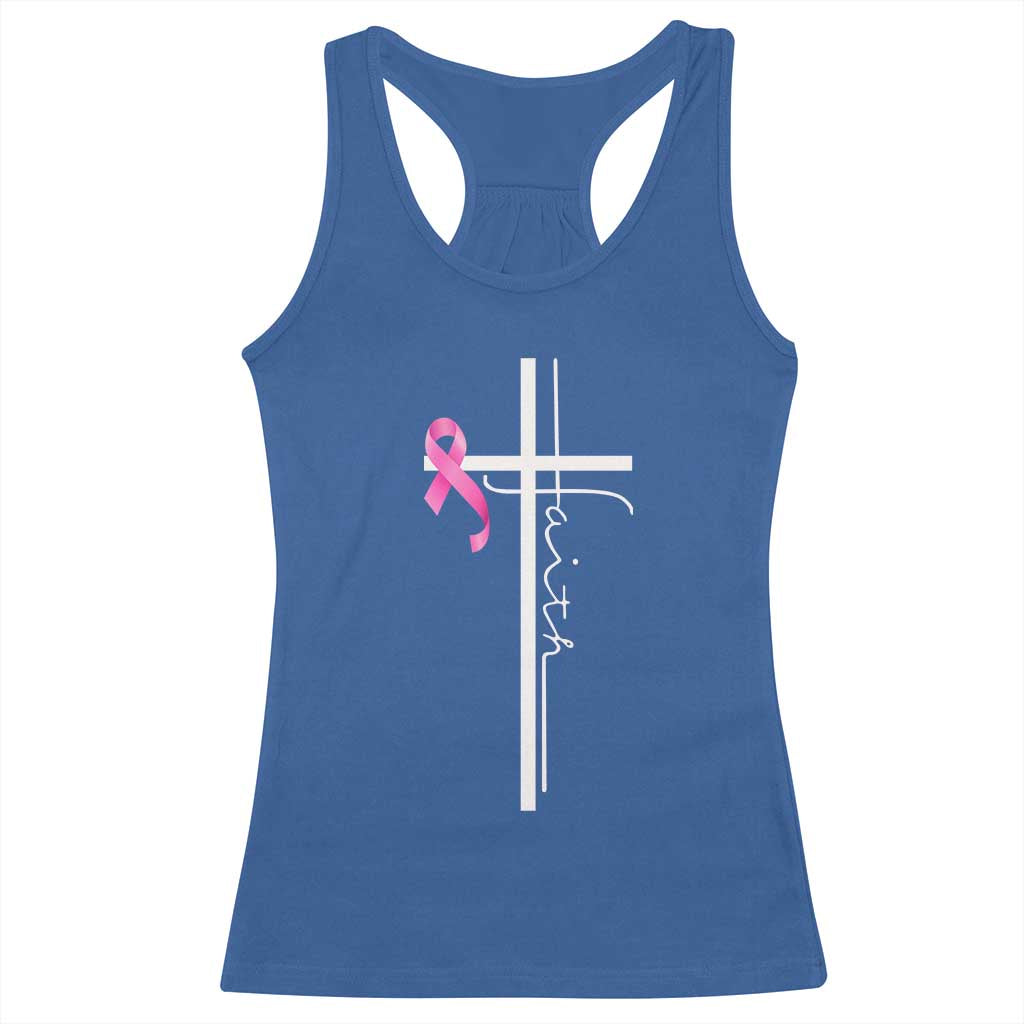 Christian Faith Breast Cancer Awareness Racerback Tank Top Pink Ribbon Christian Cross TS11 Royal Blue Print Your Wear