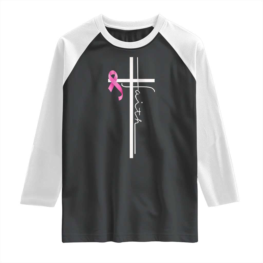 Christian Faith Breast Cancer Awareness Raglan Shirt Pink Ribbon Christian Cross TS11 Black White Print Your Wear