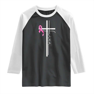 Christian Faith Breast Cancer Awareness Raglan Shirt Pink Ribbon Christian Cross TS11 Black White Print Your Wear