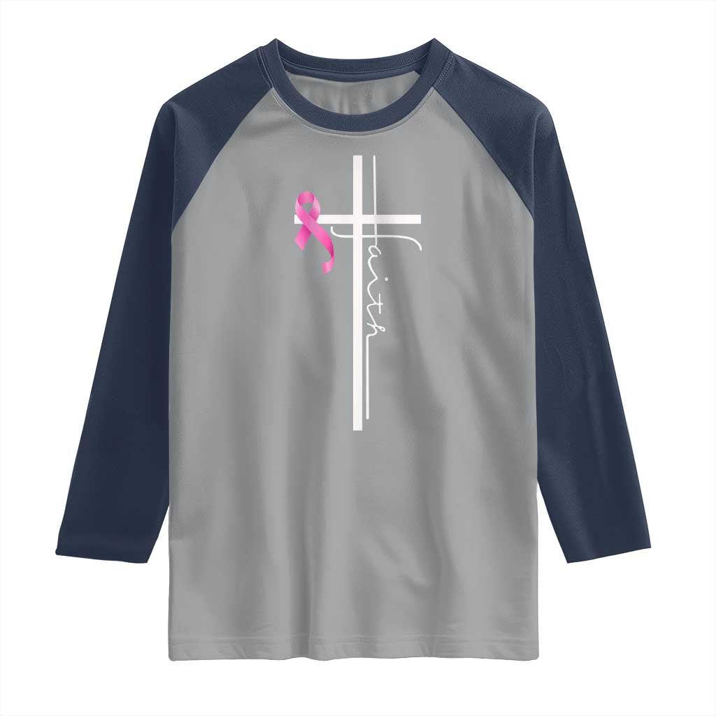 Christian Faith Breast Cancer Awareness Raglan Shirt Pink Ribbon Christian Cross TS11 Sport Gray Navy Print Your Wear