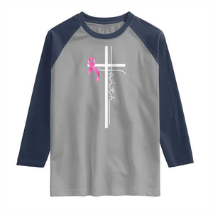 Christian Faith Breast Cancer Awareness Raglan Shirt Pink Ribbon Christian Cross TS11 Sport Gray Navy Print Your Wear