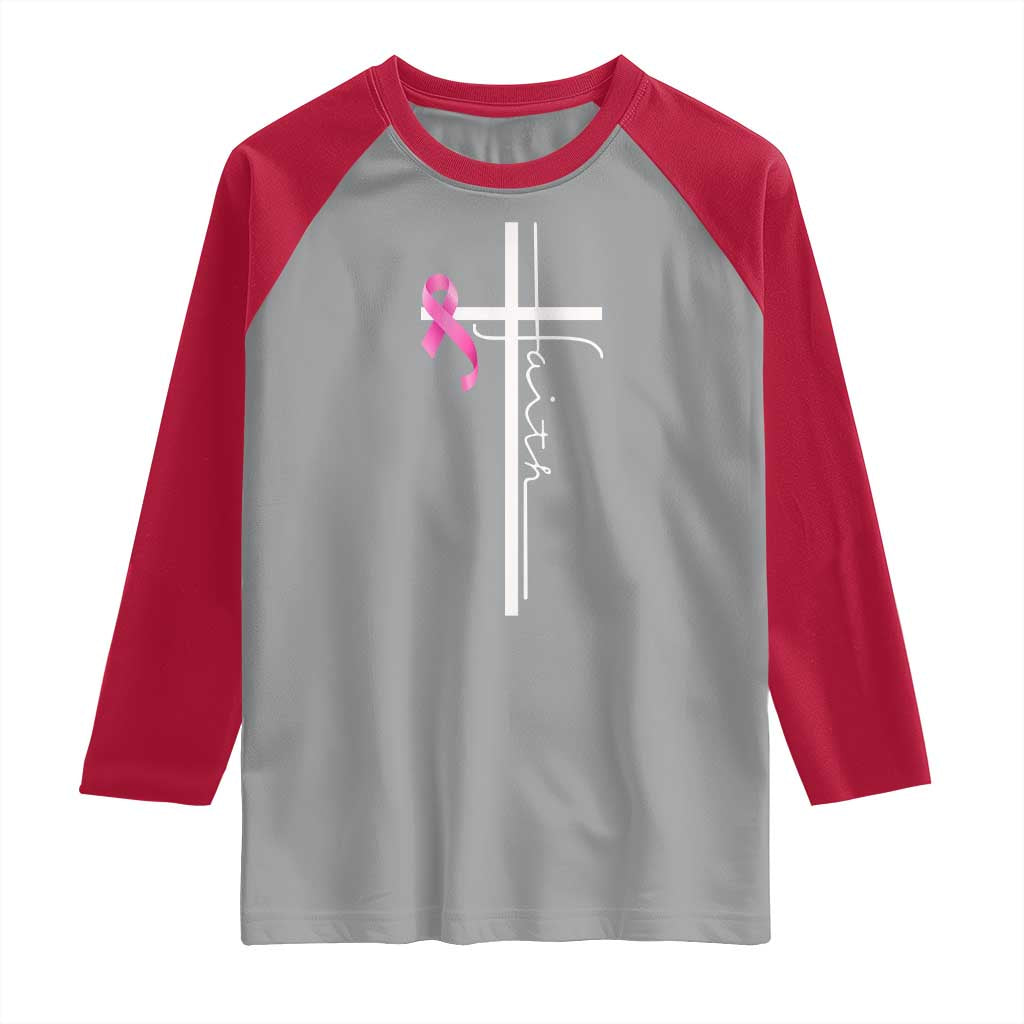 Christian Faith Breast Cancer Awareness Raglan Shirt Pink Ribbon Christian Cross TS11 Sport Gray Red Print Your Wear