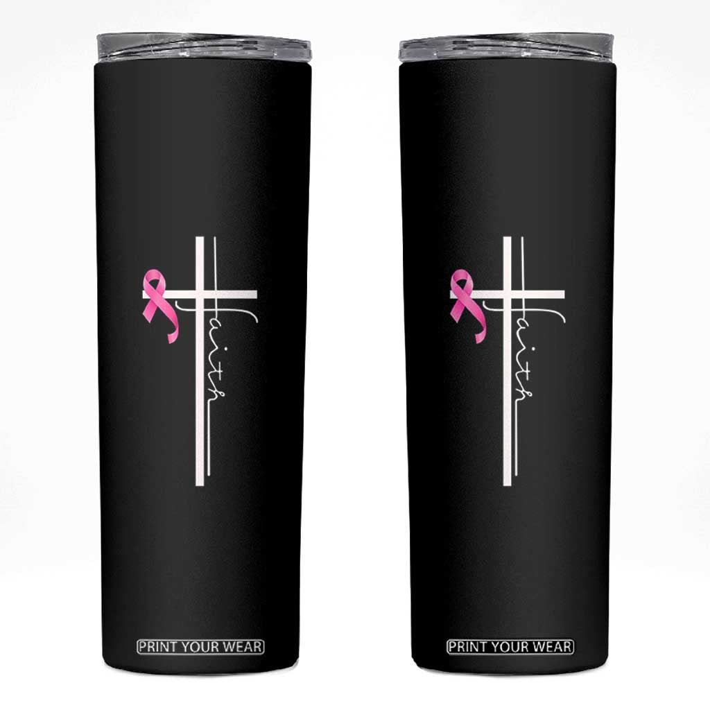Christian Faith Breast Cancer Awareness Skinny Tumbler Pink Ribbon Christian Cross TS11 Black Print Your Wear