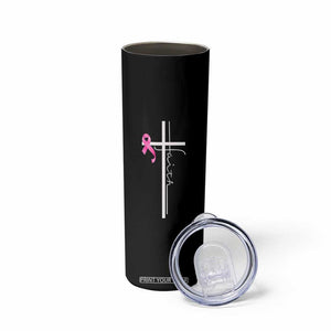 Christian Faith Breast Cancer Awareness Skinny Tumbler Pink Ribbon Christian Cross TS11 Print Your Wear