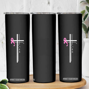 Christian Faith Breast Cancer Awareness Skinny Tumbler Pink Ribbon Christian Cross TS11 Print Your Wear